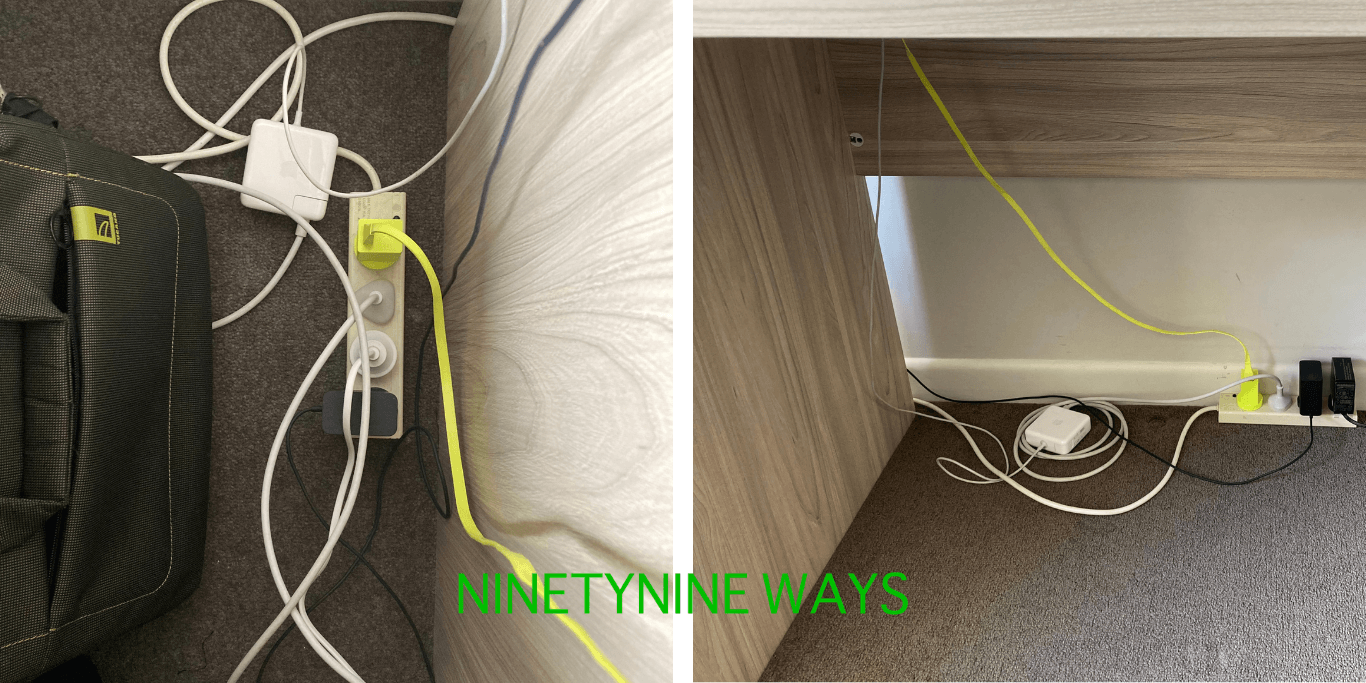 Cable mess under home office desk