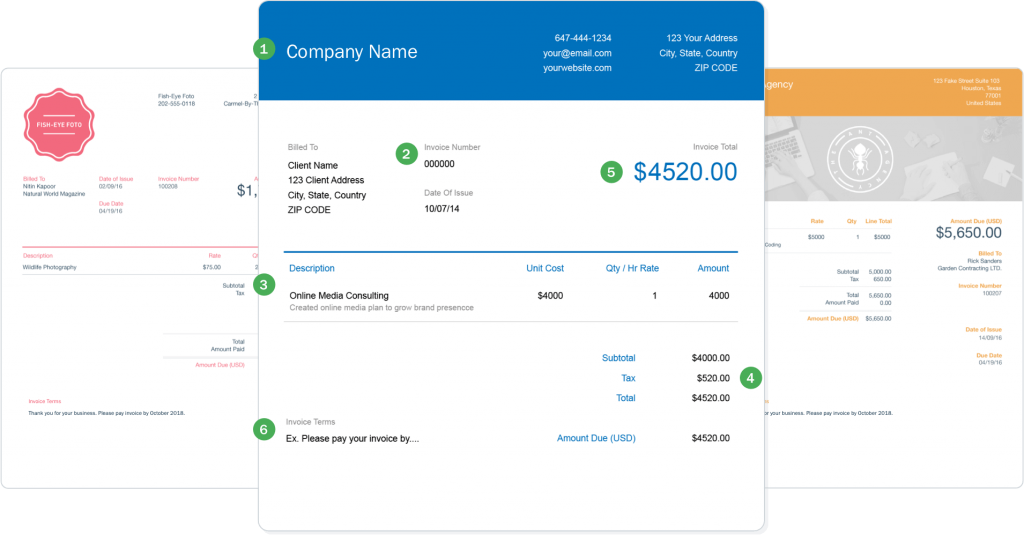 FreshBooks free invoice template components