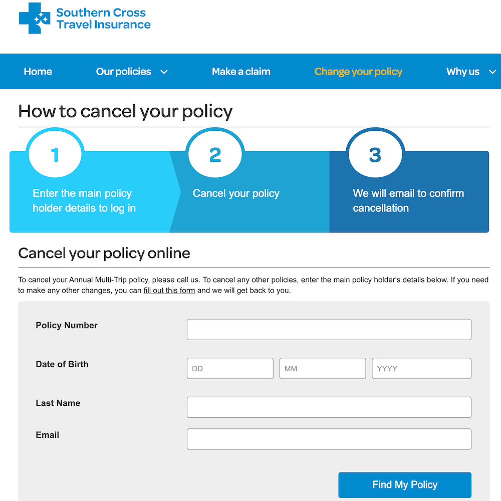 Southern Cross Travel Insurance how to cancel your policy